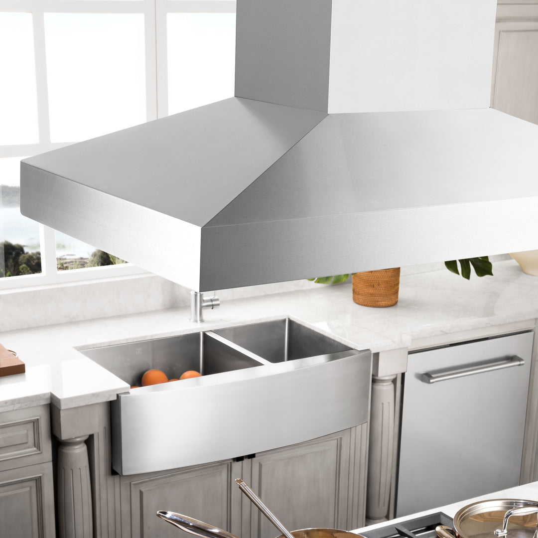 36" ZLINE CrownSound™Ducted Vent Island Mount Range Hood in Stainless Steel with Built-in Bluetooth Speakers (KL3iCRN-BT-36)