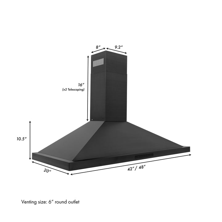 ZLINE 42 in. Convertible Vent Wall Mount Range Hood in Black Stainless Steel, Handle Open Box-Excellent Condition