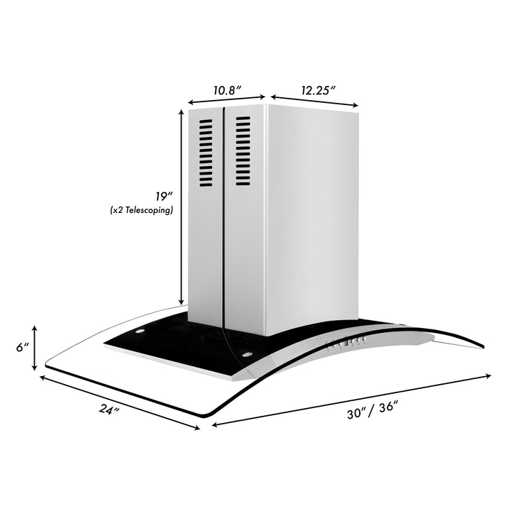 ZLINE 36" Convertible Vent Island Mount Range Hood in Stainless Steel &amp; Glass (GL14i-36)