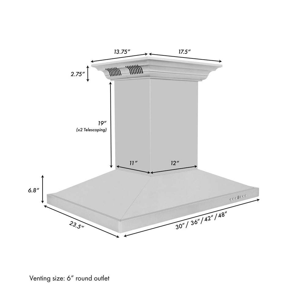 ZLINE 36" Ducted Island Mount Range Hood in Stainless Steel W/Integrated CrownSound Bluetooth Speakers
