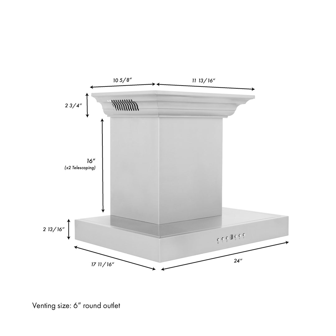 24" ZLINE CrownSound™Ducted Vent Wall Mount Range Hood in Stainless Steel with Built-in Bluetooth Speakers (KECRN-BT-24)