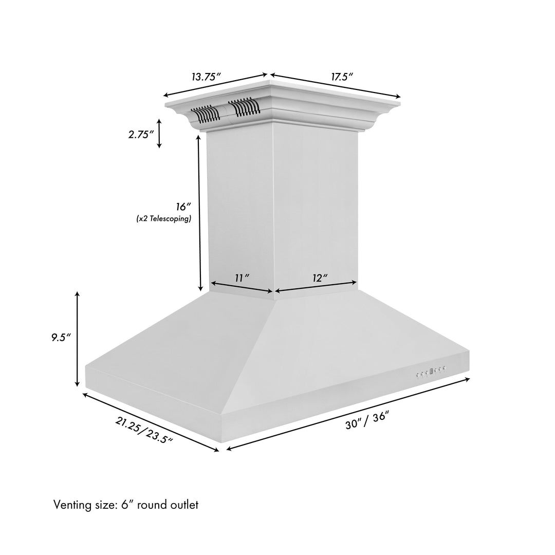 ZLINE 30" CrownSound Island Mount Range Hood in Stainless Steel with Built-in Speakers, KL3iCRN-BT-30