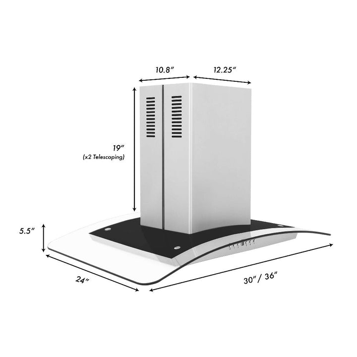 ZLINE 30 in. Convertible Vent Island Mount Range Hood in Stainless Steel &amp; Glass (GL5i-30)