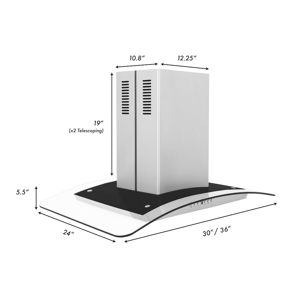 ZLINE 30 in. Convertible Vent Island Mount Range Hood in Stainless Steel &amp; Glass, Handle Open Box-Excellent Condition