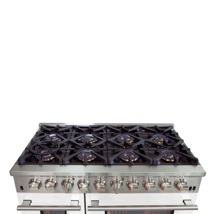 Forno Capriasca 48-Inch Freestanding Dual Fuel Range, 8 Burners, True Convection Oven, White Doors