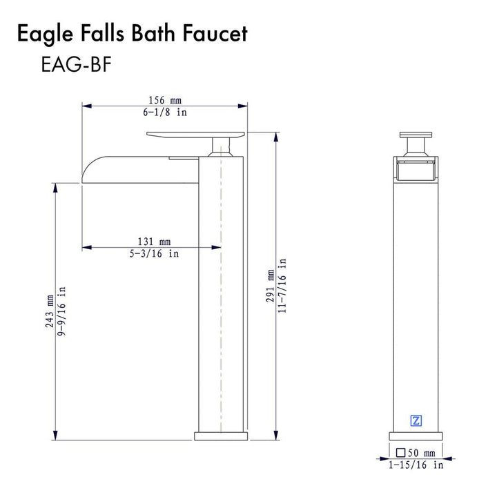 ZLINE Eagle Falls Waterfall Vessel Sink Single Handle Bath Faucet in Brushed Nickel (EAG-BF-BN)