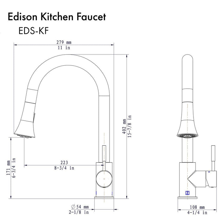 ZLINE Edison Pull Down Single Handle Kitchen Faucet in Brushed Nickel (EDS-KF-BN)