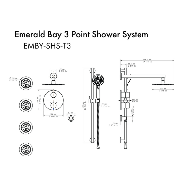 ZLINE Emerald Bay Thermostatic Shower System in Brushed Nickel with Body Jets, EMBY-SHS-T3-BN