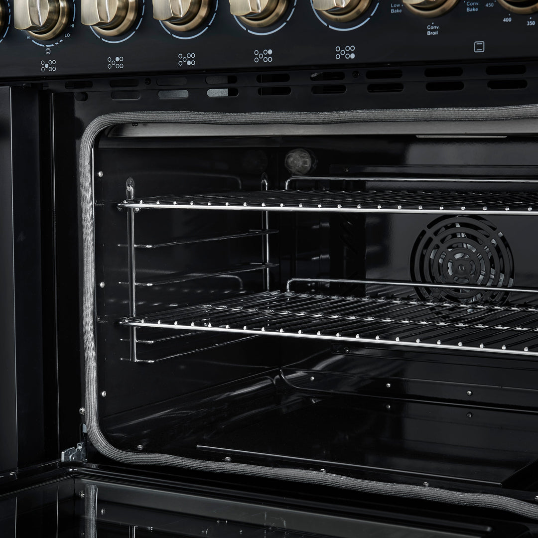Forno Paolo 48 Inch Freestanding Electric Range in Black with Antique Brass, 6.7 cu.ft, True Convection Oven, Energy Efficient