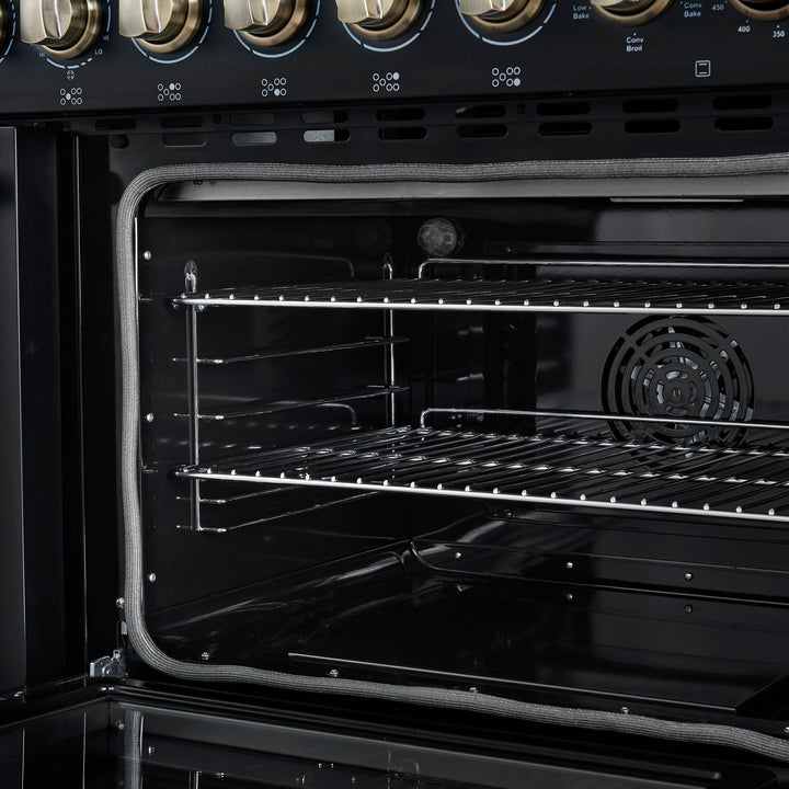Forno Paolo 48 Inch Freestanding Electric Range in Black with Antique Brass, 6.7 cu.ft, True Convection Oven, Energy Efficient