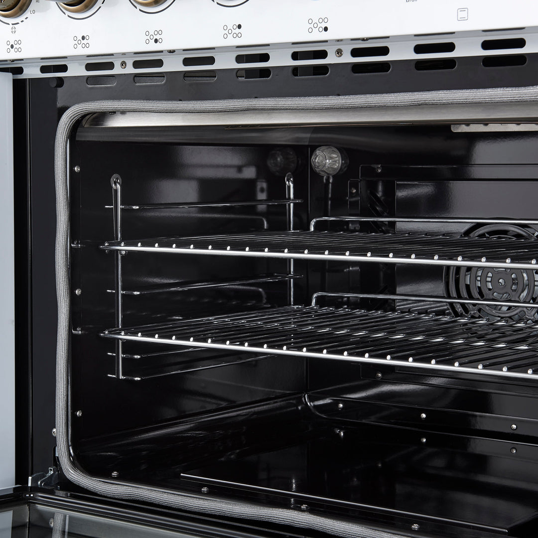 Forno Paolo 48 Inch Freestanding Electric Range in White with Antique Brass, 6.7 cu.ft, True Convection Oven, Energy Efficient
