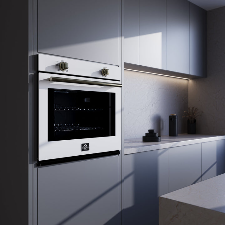 Forno Vomero 30-Inch Wall Oven, White, 5 cu.ft Capacity, 3550 Watts Convection, Mechanical Controls, Manuel Steam Clean