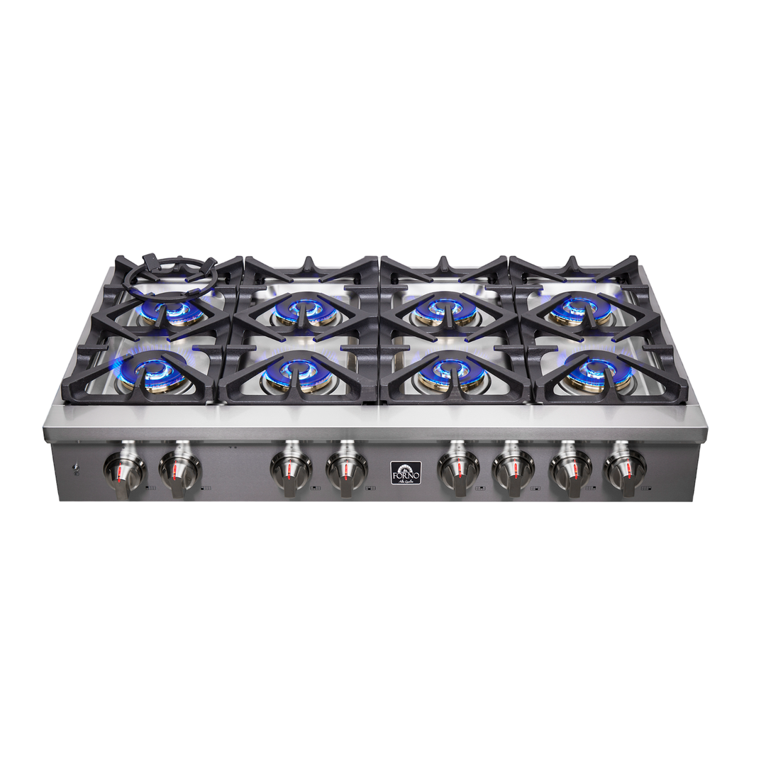 Forno Spezia Alta Qualita 48-Inch Pro-Style Gas Rangetop, Stainless Steel, 8 Sealed Burners, Continuous Cast Iron Grates, High Heat Output