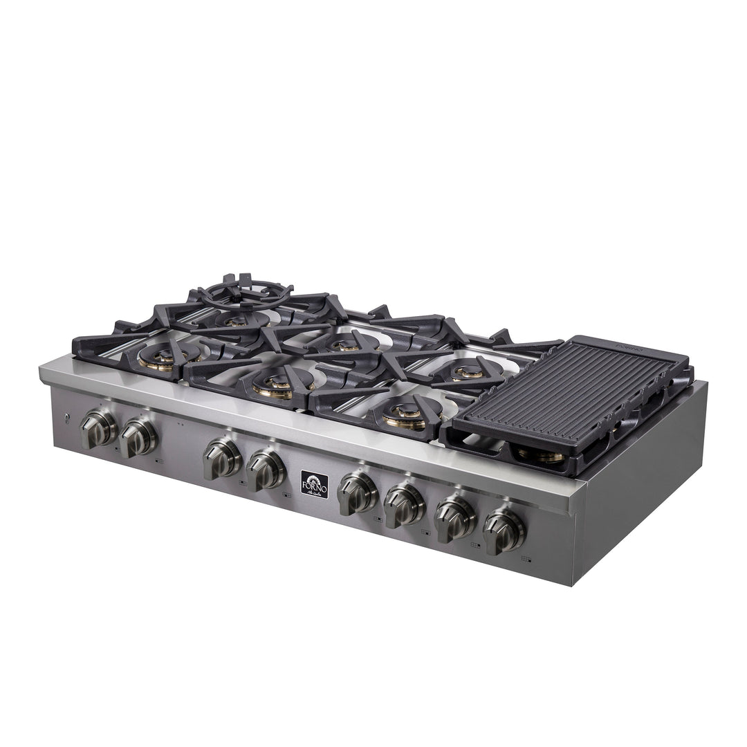 Forno Spezia Alta Qualita 48-Inch Pro-Style Gas Rangetop, Stainless Steel, 8 Sealed Burners, Continuous Cast Iron Grates, High Heat Output