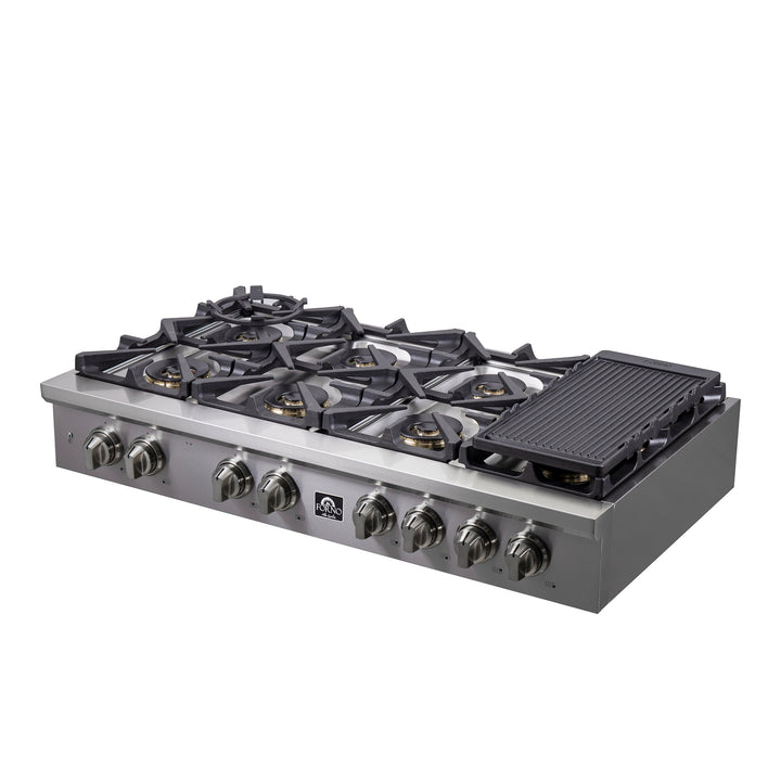 Forno Spezia Alta Qualita 48-Inch Pro-Style Gas Rangetop, Stainless Steel, 8 Sealed Burners, Continuous Cast Iron Grates, High Heat Output