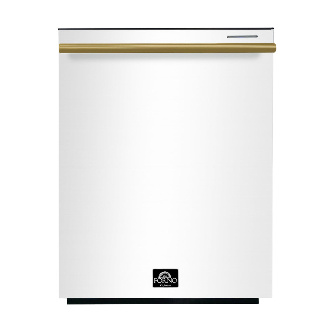 FORNO Premium 3-Piece Kitchen Bundle - Leonardo Espresso 30" White Range, 31" White Bottom Freezer Refrigerator, 24" White Built-In Dishwasher - FBDL-007-03US