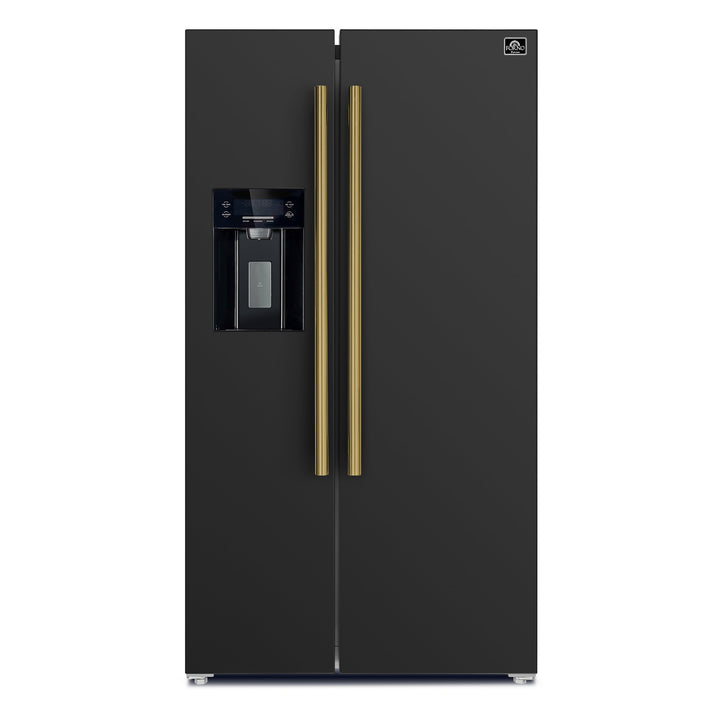 Forno Salerno Espresso 36-Inch Black Side-by-Side Refrigerator, 20 Cu. Ft., Frost-Free, Ice &amp; Water Dispenser, ENERGY STAR Certified