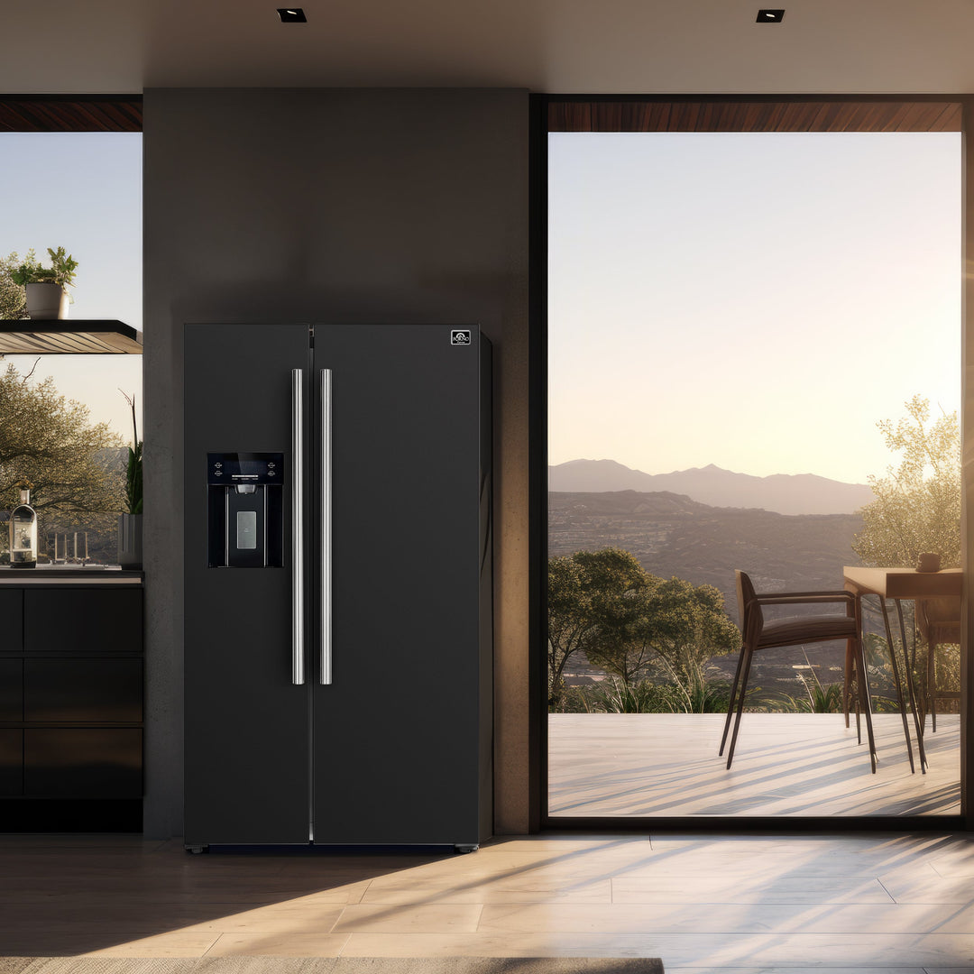Forno Salerno Espresso 36-Inch Black Side-by-Side Refrigerator, 20 Cu. Ft., Frost-Free, Ice &amp; Water Dispenser, ENERGY STAR Certified