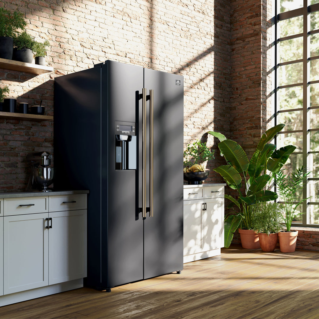 Forno Salerno Espresso 36-Inch Black Side-by-Side Refrigerator, 20 Cu. Ft., Frost-Free, Ice &amp; Water Dispenser, ENERGY STAR Certified