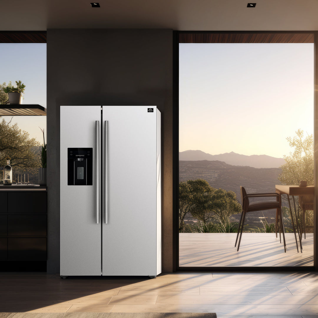 Forno Salerno Espresso 36-Inch White Side-by-Side Refrigerator, 20 Cu. Ft., Frost-Free, Ice &amp; Water Dispenser, ENERGY STAR Certified