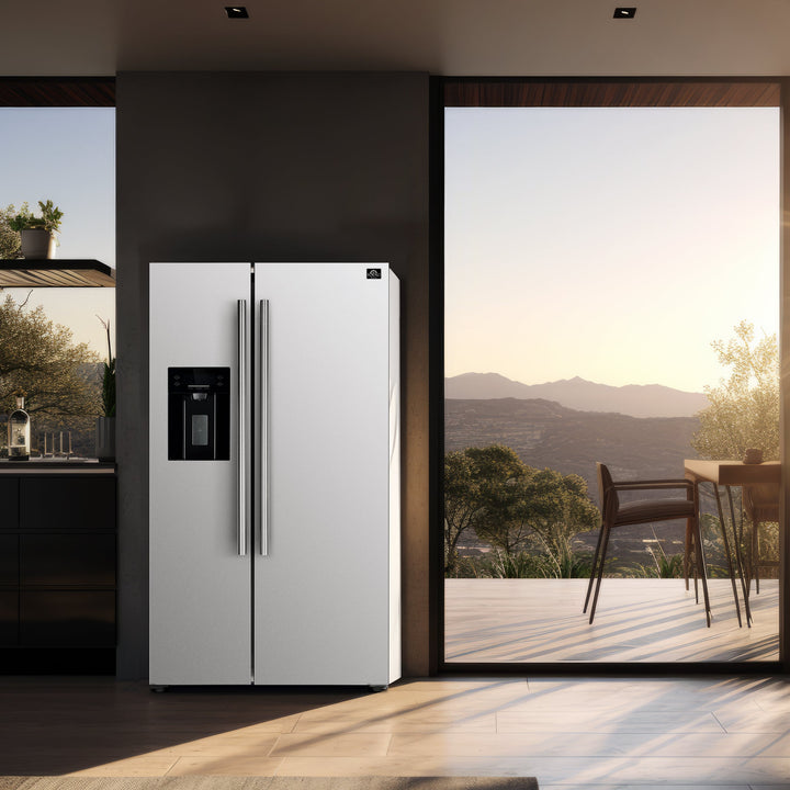 Forno Salerno Espresso 36-Inch White Side-by-Side Refrigerator, 20 Cu. Ft., Frost-Free, Ice &amp; Water Dispenser, ENERGY STAR Certified