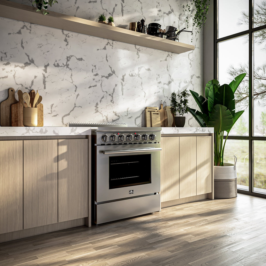 Forno Paolo 30-Inch Freestanding Electric Range, Stainless Steel, 4.38 cu.ft, True Convection Oven, Energy Efficient