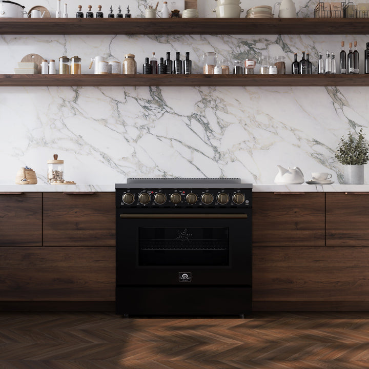 Forno Paolo 36 Inch Black Freestanding Electric Range, Stainless Steel, 5.44 cu.ft, True Convection Oven, Energy Efficient