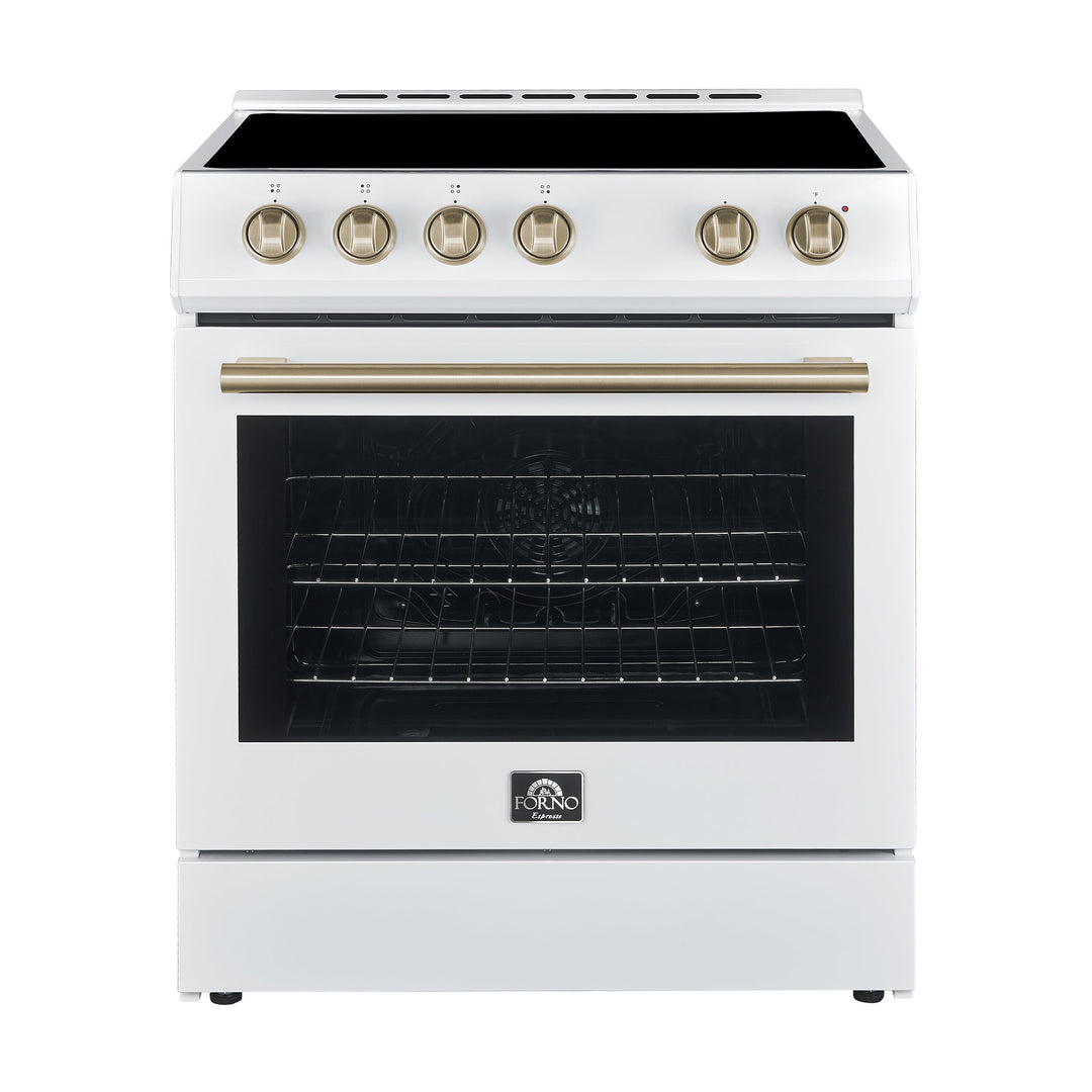 FORNO Premium 3-Piece Kitchen Bundle - Leonardo Espresso 30" White Range, 31" White Bottom Freezer Refrigerator, 24" White Built-In Dishwasher - FBDL-007-03US