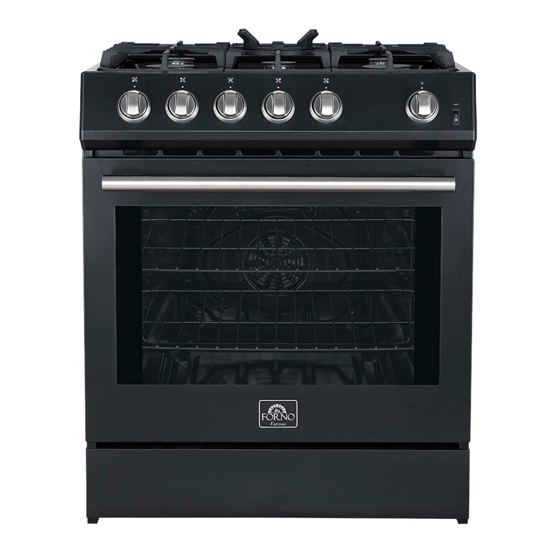 Forno Leonardo Espresso 30-Inch Black Gas Range, 5 Burners, 39,500 BTU, 5 cu.ft Convection Oven