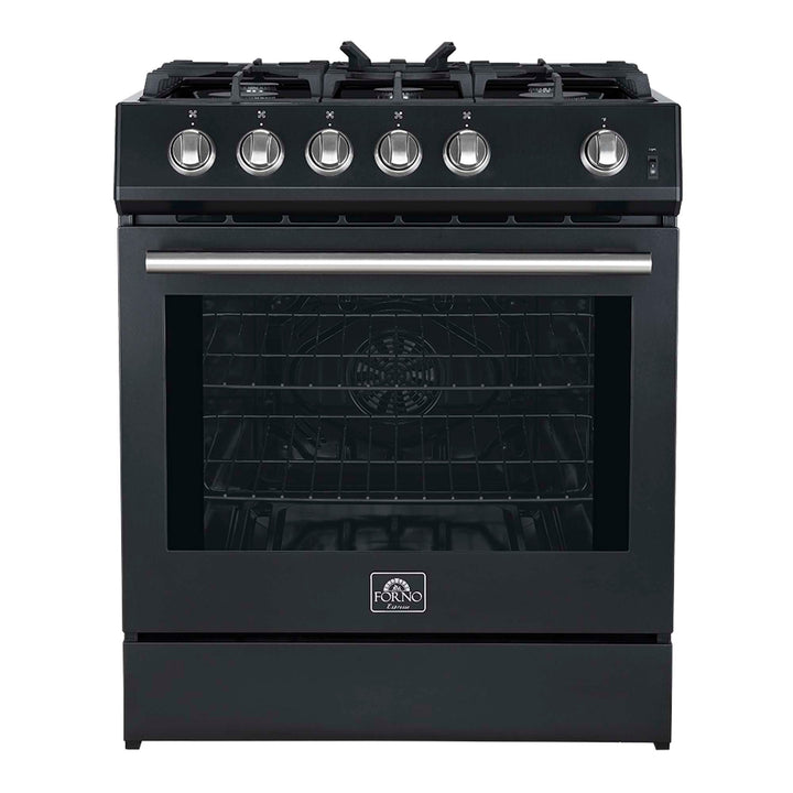 Forno Leonardo Espresso 30-Inch Black Gas Range, 5 Burners, 39,500 BTU, 5 cu.ft Convection Oven