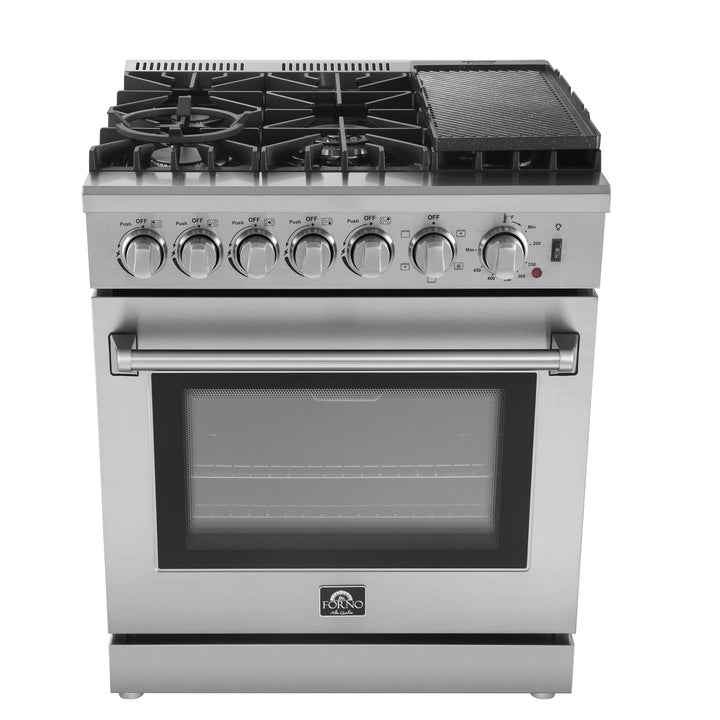 Forno Lazio 30-Inch Freestanding Dual Fuel Range, 5 Burners, True Convection Oven
