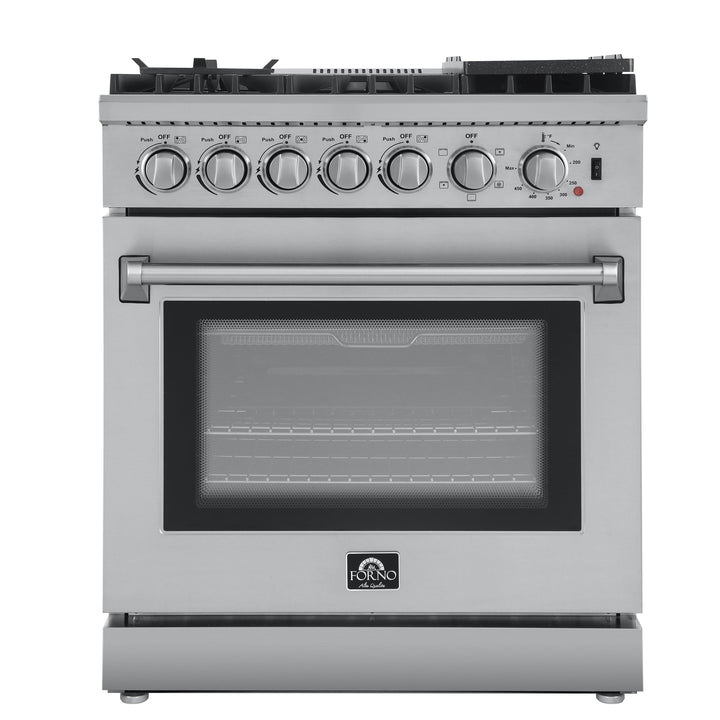 Forno Lazio 30-Inch Freestanding Dual Fuel Range, 5 Burners, True Convection Oven