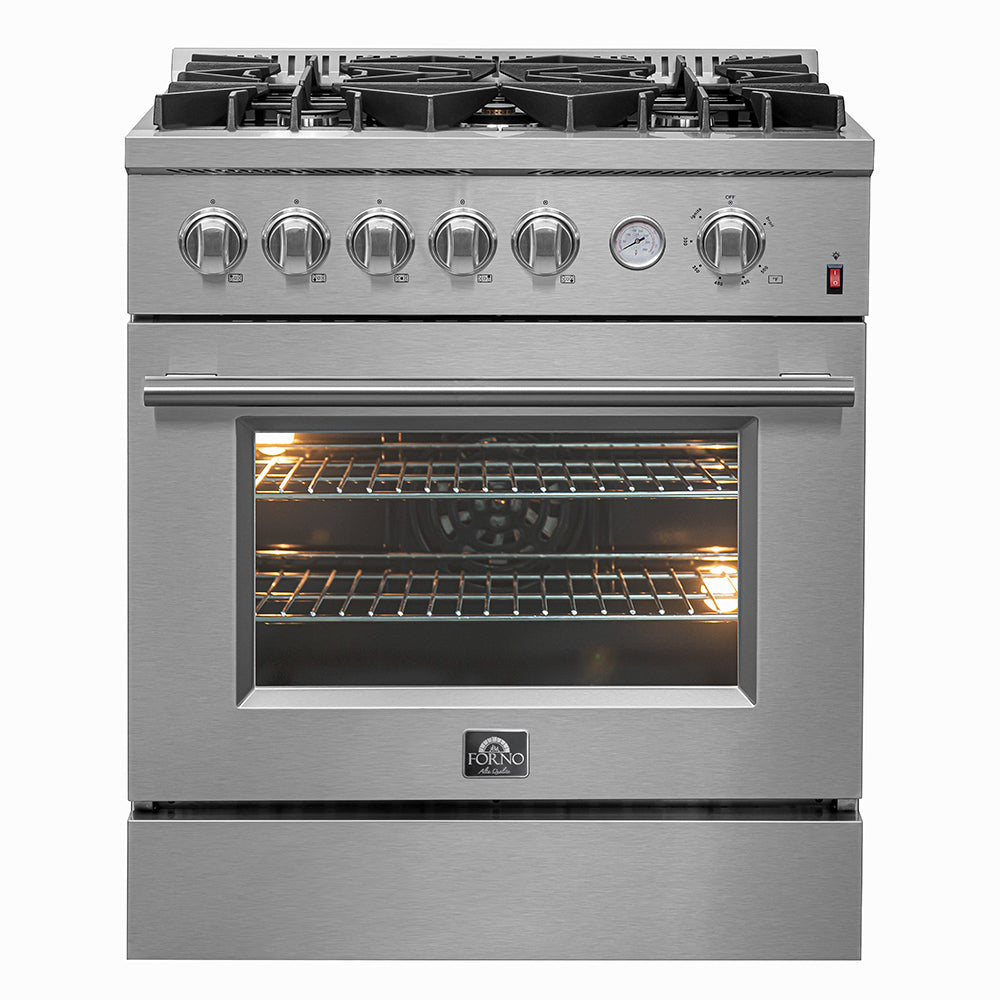 FORNO Premium 2-Piece Kitchen Bundle -Giovanni 30-inch Gas Range Stainless Steel, Forno Moena 36" French Door 19.2 Cu.Ft. Stainless Steel Refrigerator - FBDL-020-02US