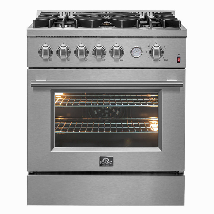 FORNO Premium 2-Piece Kitchen Bundle - Giovanni 30-inch Gas Range Stainless Steel, Forno Salerno 36" Side by Side Stainless Steel Refrigerator 20 cu.ft - FBDL-020-03CAUS