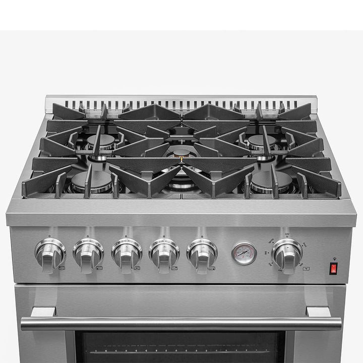FORNO Premium 3-Piece Kitchen Bundle - 30" Gas Range, Bottom Freezer Refrigerator, Built-In Dishwasher, Stainless Steel - FBDL-012-01CAUS