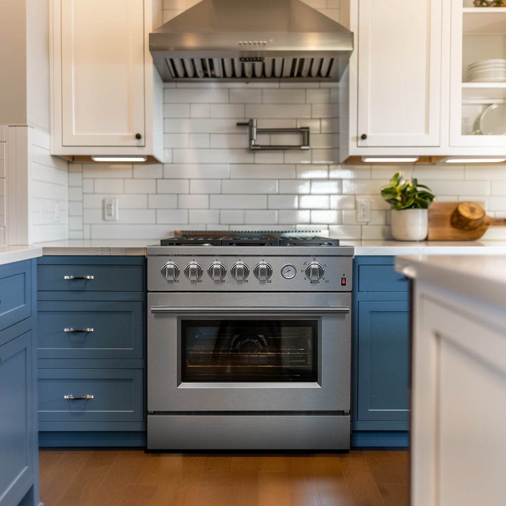 FORNO Premium 2-Piece Kitchen Bundle -Giovanni 30-inch Gas Range Stainless Steel, Forno Moena 36" French Door 19.2 Cu.Ft. Stainless Steel Refrigerator - FBDL-020-02US
