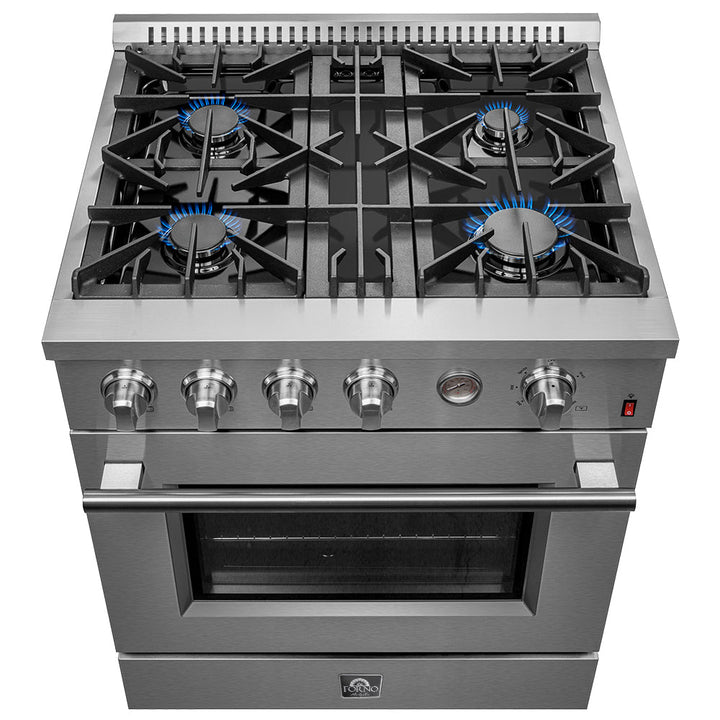 FORNO Premium 2-Piece Kitchen Bundle - Marco 30-inch Gas Range Stainless Steel, Forno Salerno 33" Side-by-Side Stainless Steel Refrigerator 15.6 cu.ft - FBDL-021-01CAUS