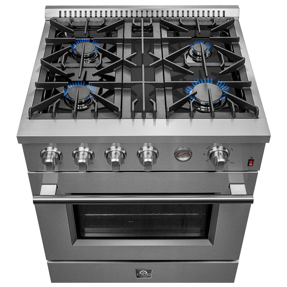 FORNO Premium 2-Piece Kitchen Bundle -Marco 30-inch Gas Range Stainless Steel, Forno Salerno 36" Side by Side Stainless Steel Refrigerator 20 cu.ft - FBDL-021-03CAUS