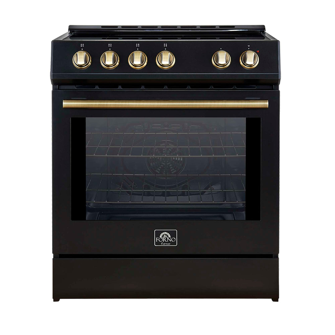 Forno Leonardo Espresso 30-Inch Slide-In Black Induction Range, Convection Oven, 5 Cooking Zones, Touch Control Panel