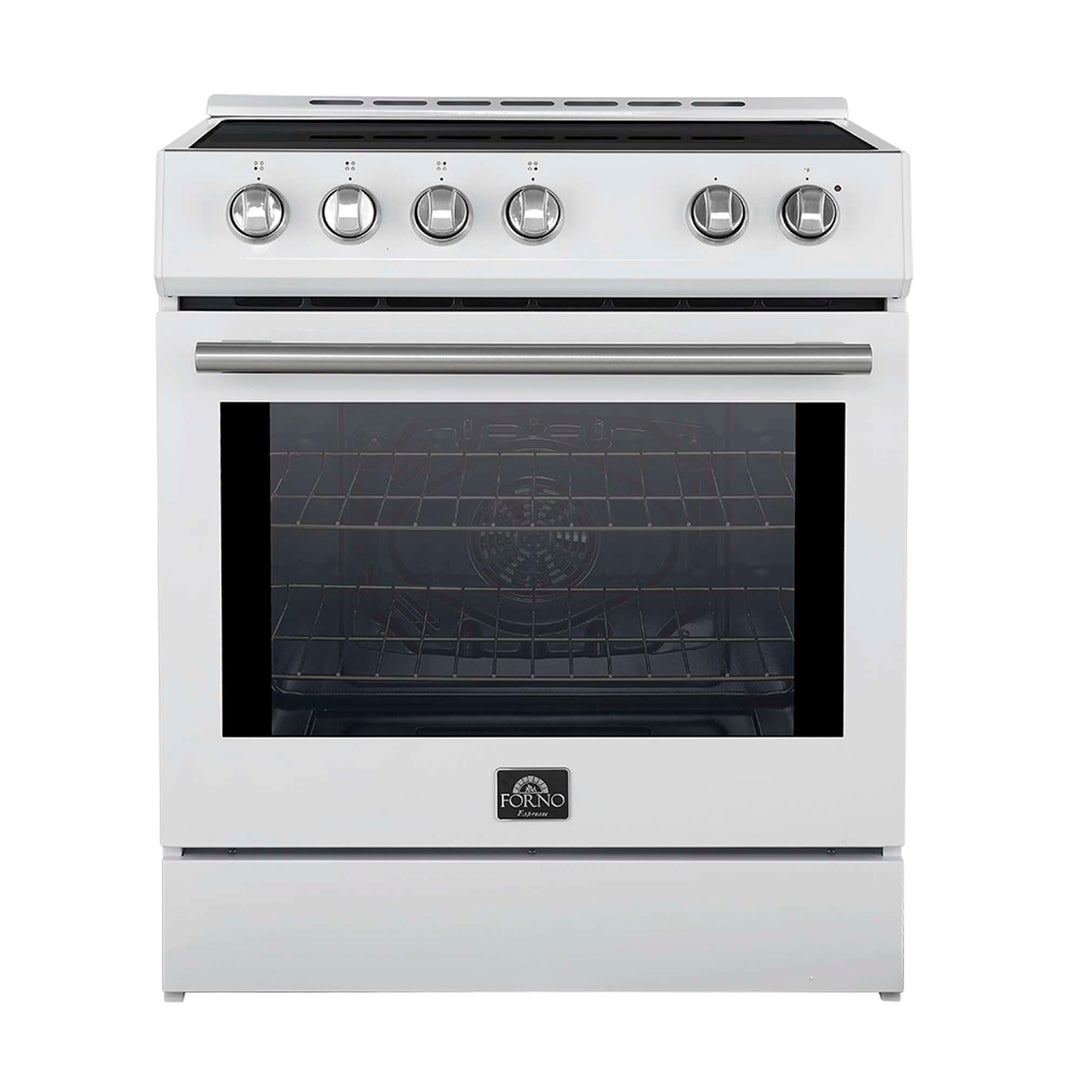 Forno Leonardo Espresso 30-Inch Slide-In White Induction Range, Convection Oven, 5 Cooking Zones, Touch Control Panel