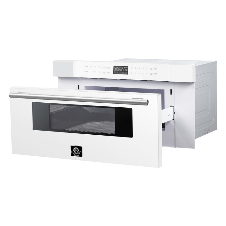 Forno Capoliveri Espresso 30-Inch Microwave Drawer, White, 1.2 cu.ft, 1500 Watts, Built-In, Touch Control LCD Display, Auto-Touch Open/Close, 11 Power Levels, Sensor Cooking