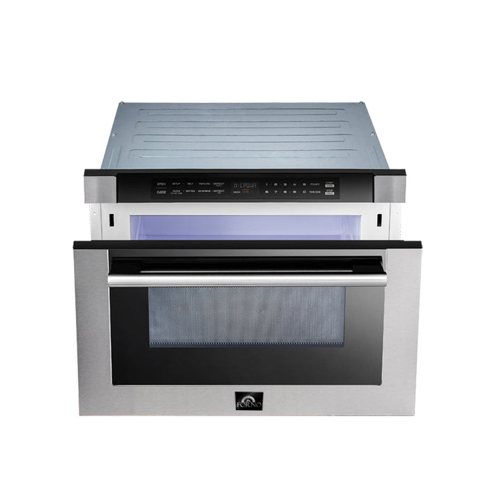 Forno Capoliveri 24-Inch Microwave Drawer, Stainless Steel, 1.2 cu.ft, 1500 Watts, Built-In, Touch Control LCD Display, Auto-Touch Open/Close, 11 Power Levels, Sensor Cooking