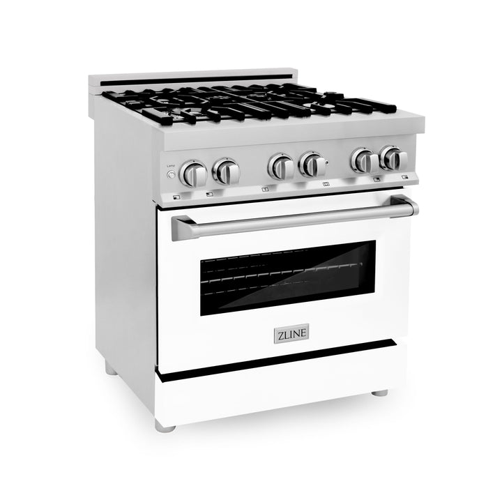 ZLINE Kitchen and Bath 30 in. Professional Gas Burner/Electric Oven Stainless Steel Range with White Matte Door, RA-WM-30