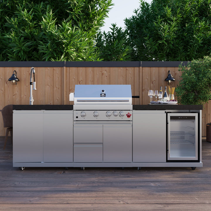 FORNO Bulnes 30-Inch BBQ, 60,000 BTU, 3 Burners with Sear &amp; Rotisserie Infrared Burners, Stainless Steel Outdoor Kitchen with 1.8 cu.ft. Beverage Center &amp; Black Granite Countertops