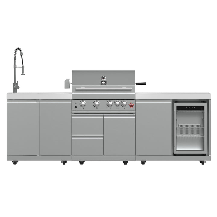 FORNO Bulnes 30-Inch BBQ, 60,000 BTU, 3 Burners with Sear &amp; Rotisserie Infrared Burners, Stainless Steel Outdoor Kitchen with 1.8 cu.ft. Beverage Center &amp; White Sintered Stone Countertops