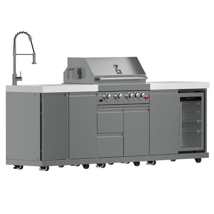 FORNO Bulnes 30-Inch BBQ, 60,000 BTU, 3 Burners with Sear &amp; Rotisserie Infrared Burners, Stainless Steel Outdoor Kitchen with 1.8 cu.ft. Beverage Center &amp; White Sintered Stone Countertops