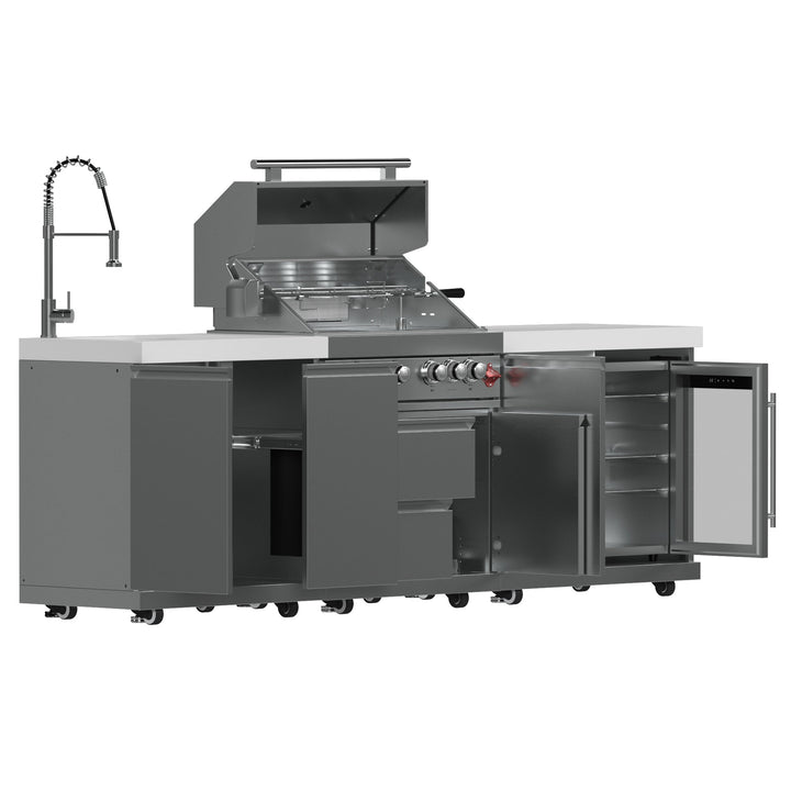 FORNO Bulnes 30-Inch BBQ, 60,000 BTU, 3 Burners with Sear &amp; Rotisserie Infrared Burners, Stainless Steel Outdoor Kitchen with 1.8 cu.ft. Beverage Center &amp; White Sintered Stone Countertops