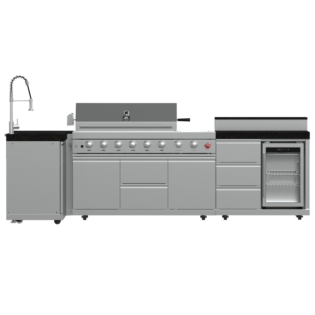 FORNO Bulnes 40-Inch BBQ, 95,000 BTU, 5 Burners, Sear &amp; Rotisserie Infrared with Side Burner, Stainless Steel Outdoor Kitchen with 1.8 cu.ft. Beverage Center &amp; Black Granite Countertops