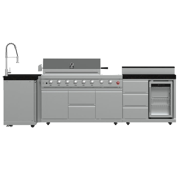 FORNO Bulnes 40-Inch BBQ, 95,000 BTU, 5 Burners, Sear &amp; Rotisserie Infrared with Side Burner, Stainless Steel Outdoor Kitchen with 1.8 cu.ft. Beverage Center &amp; Black Granite Countertops