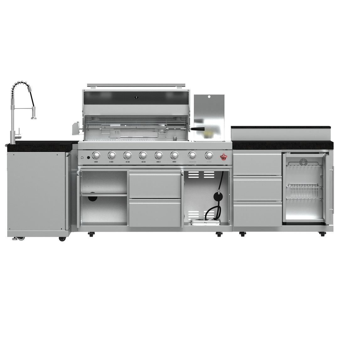 FORNO Bulnes 40-Inch BBQ, 95,000 BTU, 5 Burners, Sear &amp; Rotisserie Infrared with Side Burner, Stainless Steel Outdoor Kitchen with 1.8 cu.ft. Beverage Center &amp; Black Granite Countertops